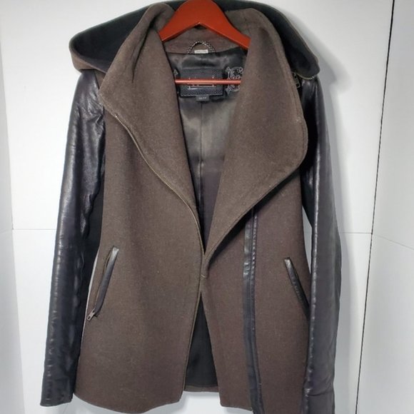 Mackage Odilia brown wool leather sleeves coat. Size XS - Picture 3 of 10